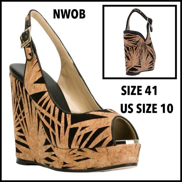 JIMMY CHOO Prova Black Laser-Cut Suede & Cork Wedge, 120mm SZ IT41 US10 $625 - Picture 1 of 12
